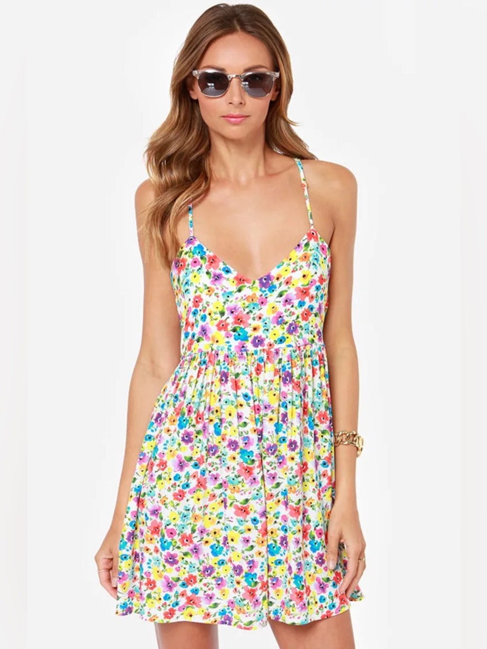 Lulus x MinkPink Floral Cold Shoulder Fit & Flare Mini Dress Size Small